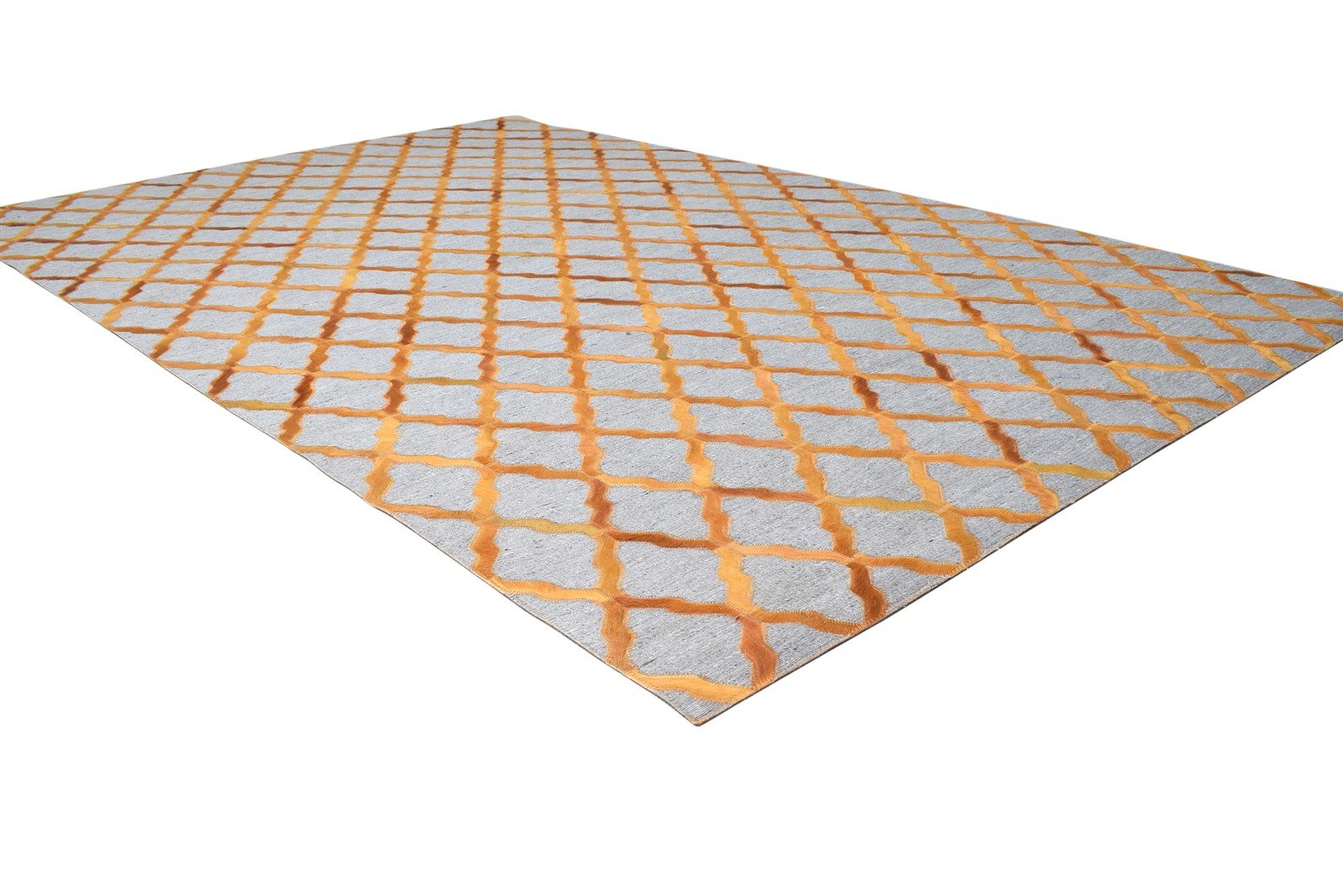 5X8 Rug Leather / Cotton Gold Modern Hand Woven Moroccan Trellis Room Size 7864437866645