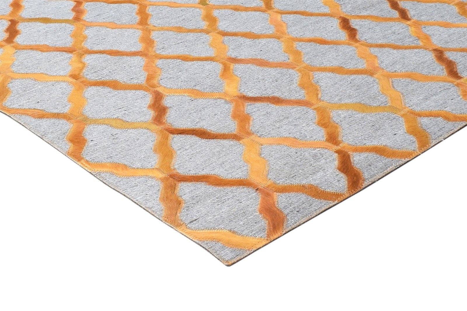 5X8 Rug Leather / Cotton Gold Modern Hand Woven Moroccan Trellis Room Size 7864437866645