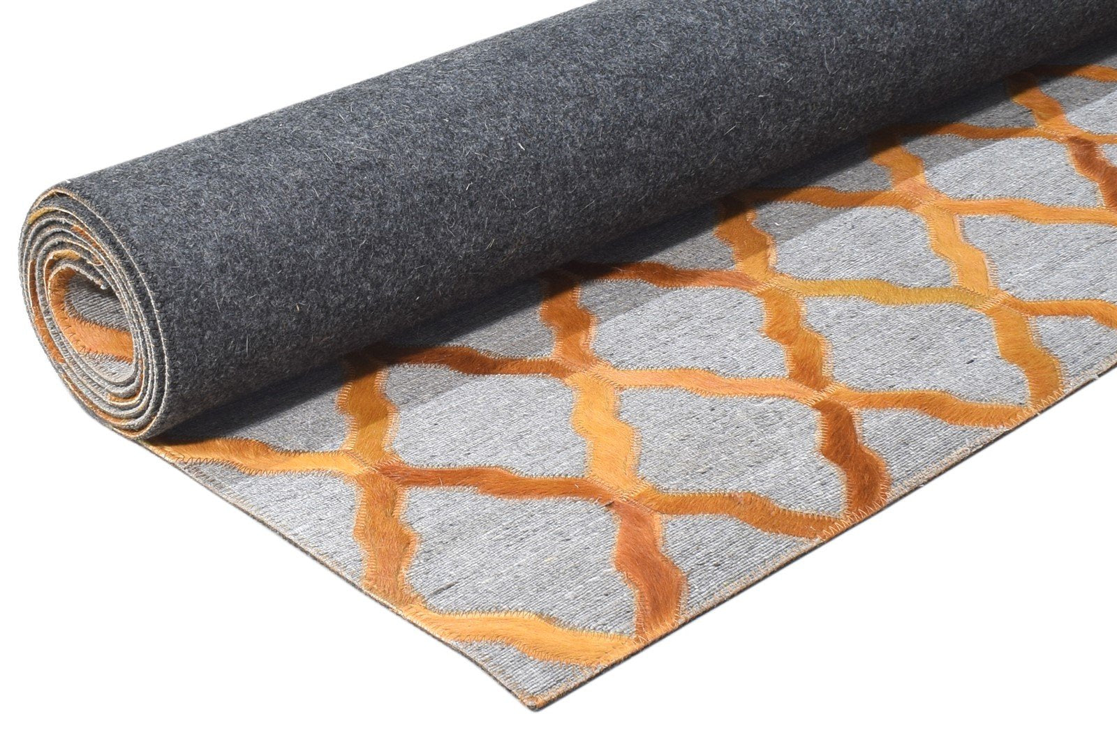 5X8 Rug Leather / Cotton Gold Modern Hand Woven Moroccan Trellis Room Size 7864437866645