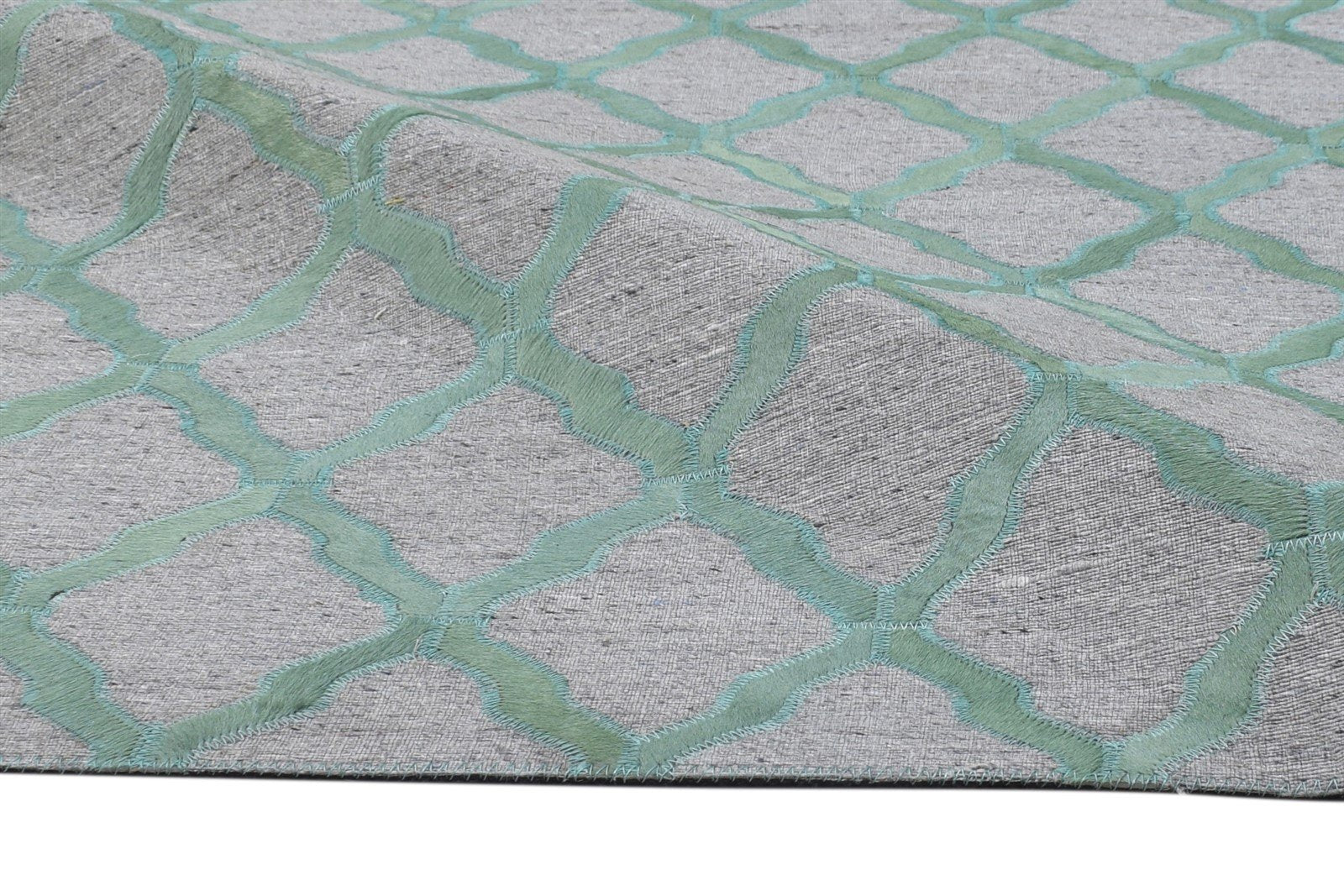 5X8 Rug Leather / Cotton Green Modern Hand Woven Moroccan Trellis Room Size 7864370528405