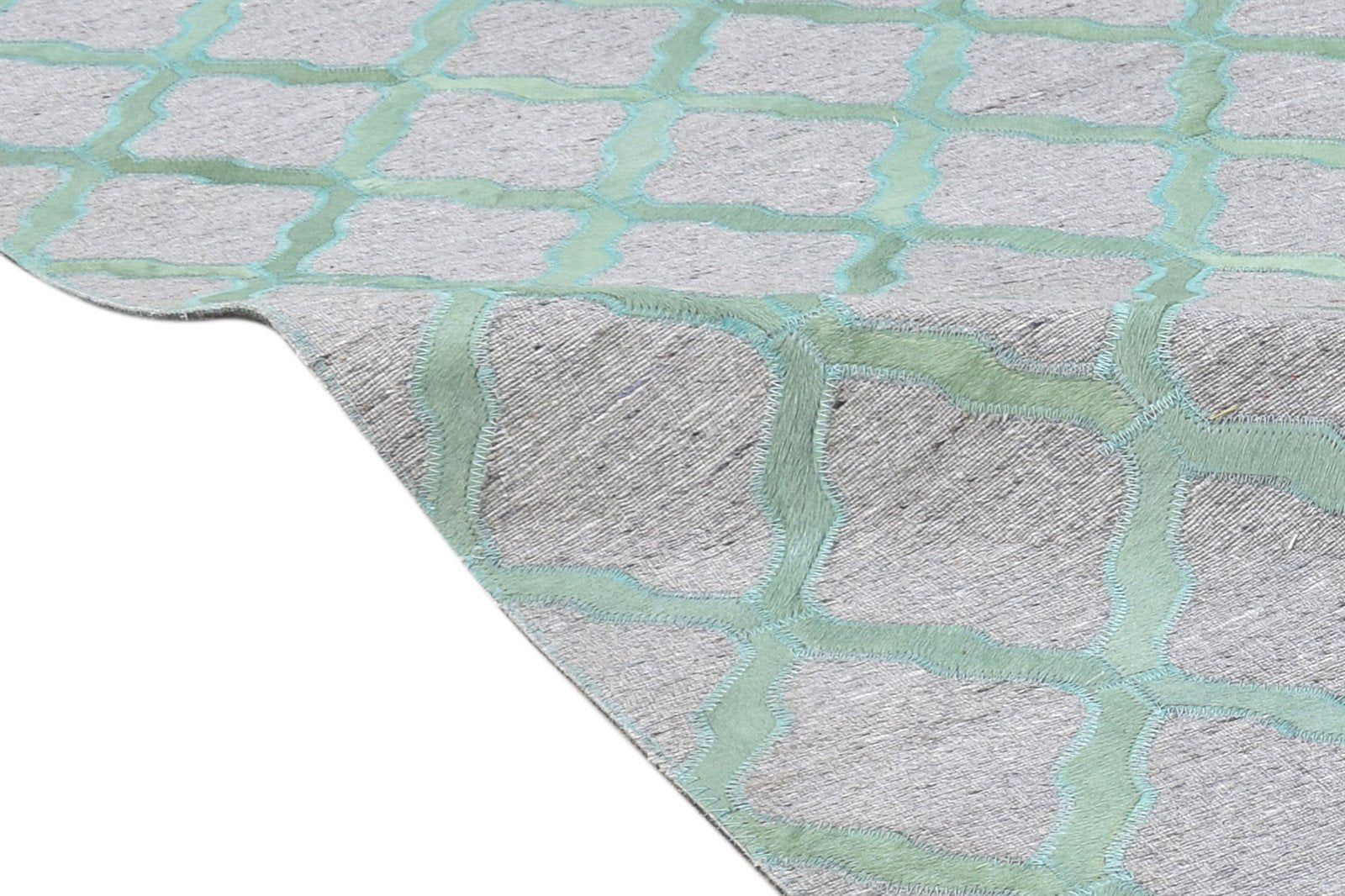 5X8 Rug Leather / Cotton Green Modern Hand Woven Moroccan Trellis Room Size 7864370528405