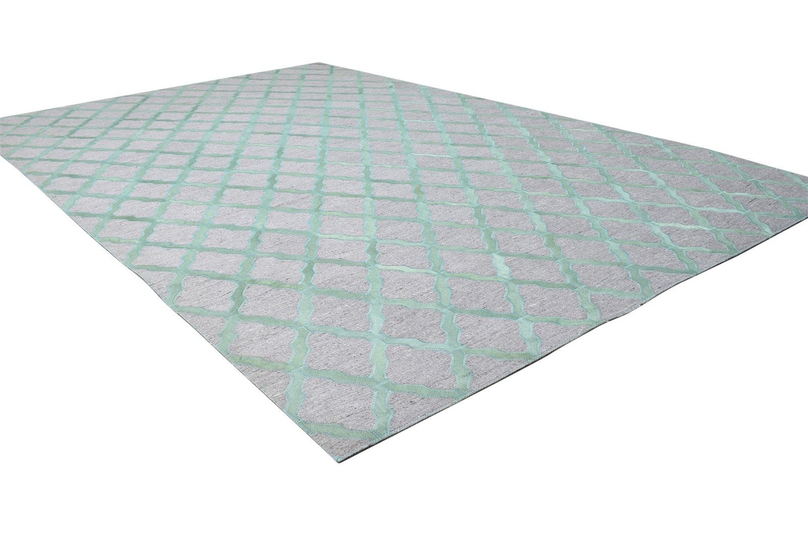 5X8 Rug Leather / Cotton Green Modern Hand Woven Moroccan Trellis Room Size 7864370528405