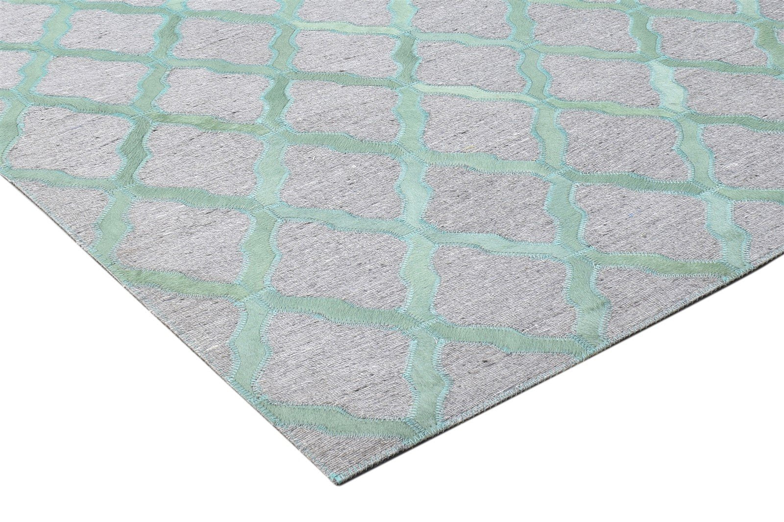 5X8 Rug Leather / Cotton Green Modern Hand Woven Moroccan Trellis Room Size 7864370528405