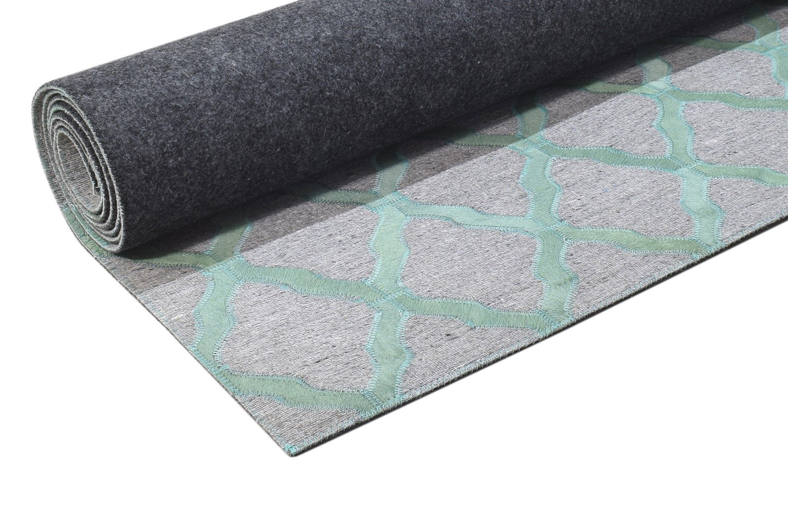 5X8 Rug Leather / Cotton Green Modern Hand Woven Moroccan Trellis Room Size 7864370528405