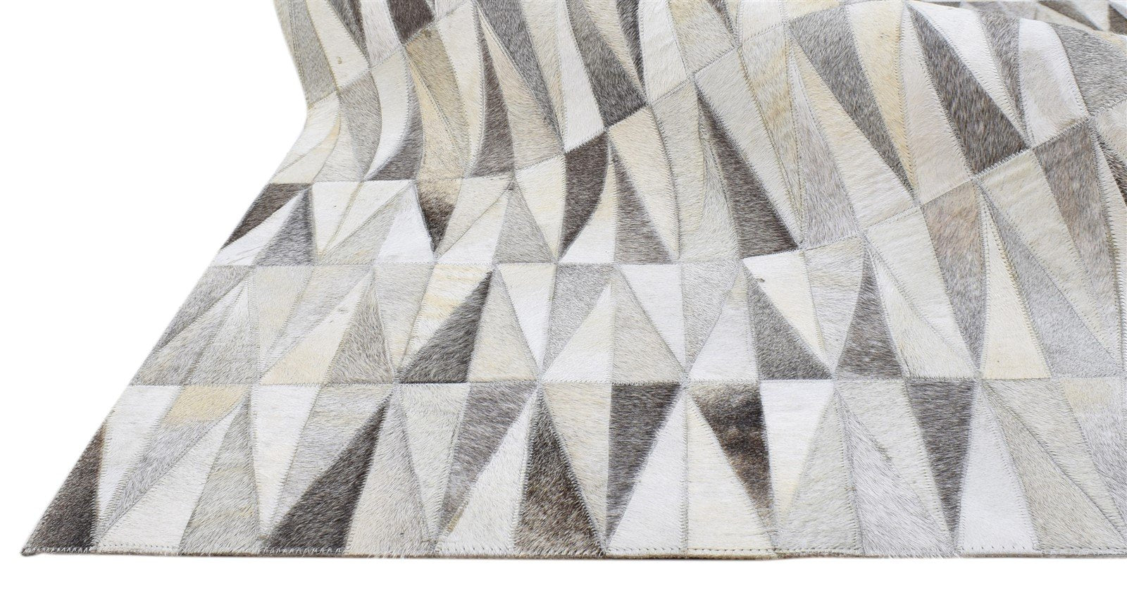 5X8 Rug Leather Grey Modern Hand Woven Scandinavian Triangles Room Size Carpet 7860683341973