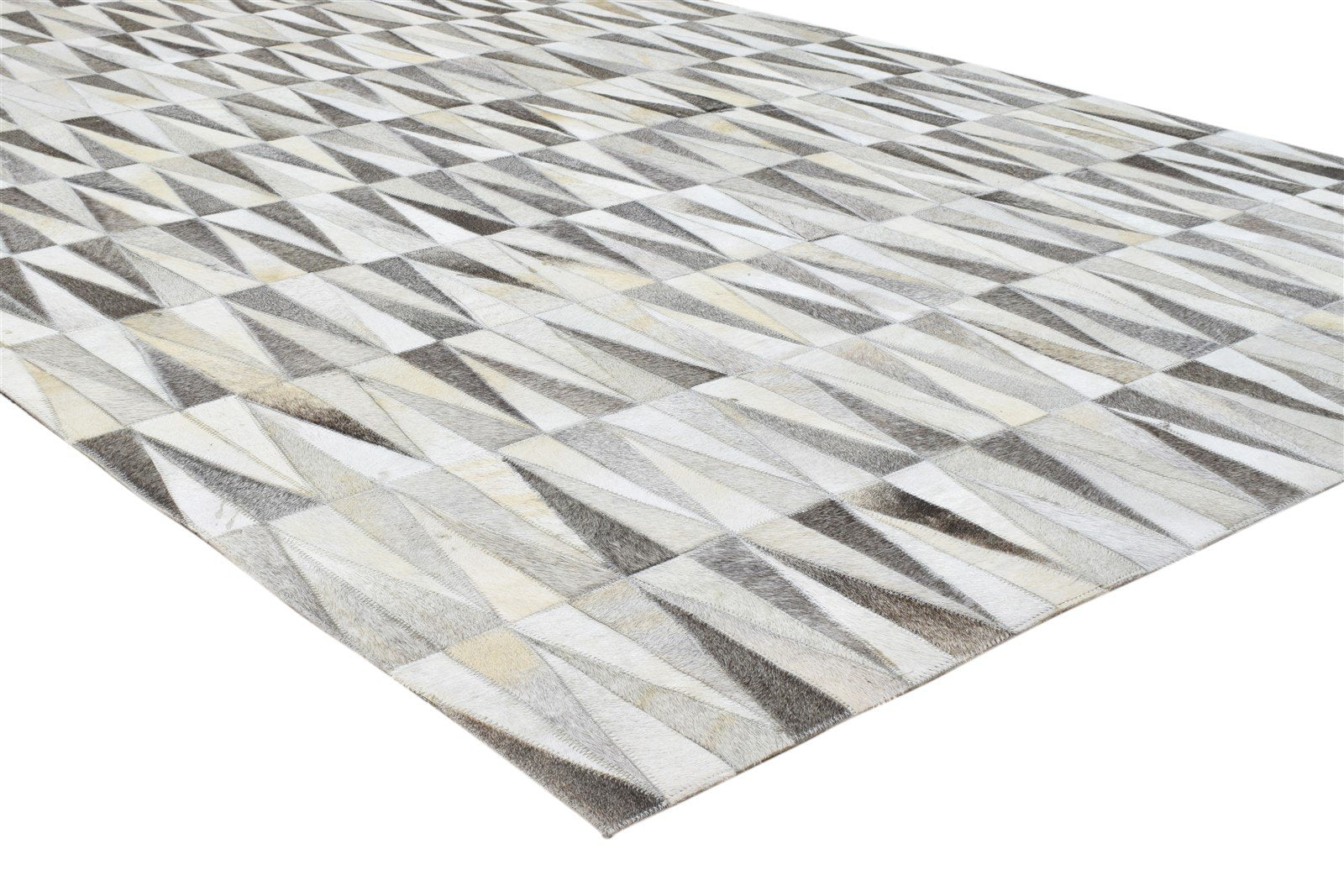 5X8 Rug Leather Grey Modern Hand Woven Scandinavian Triangles Room Size Carpet 7860683341973