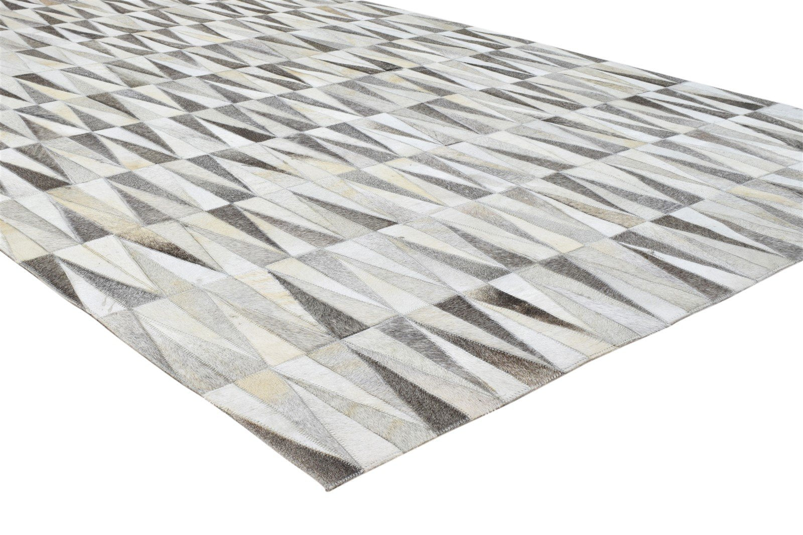 5X8 Rug Leather Grey Modern Hand Woven Scandinavian Triangles Room Size Carpet 7860683341973