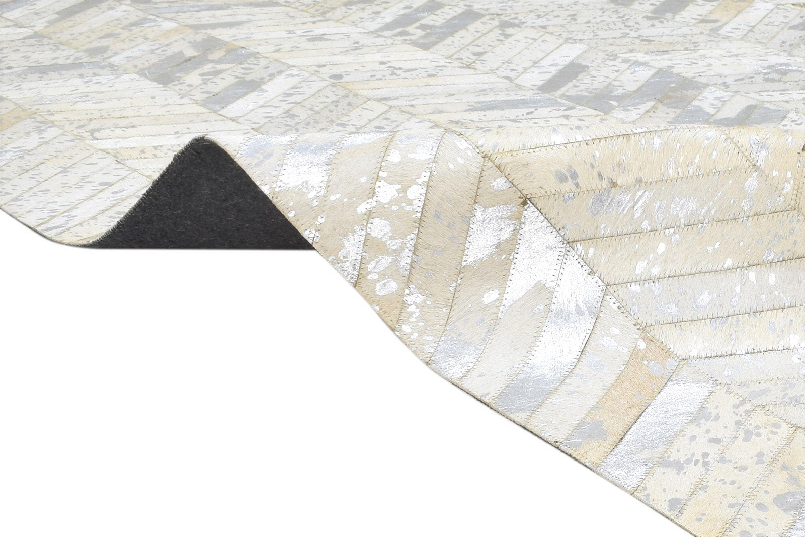 5X8 Rug Leather Off-White Modern Hand Woven Scandinavian Chevron Room Size 7864431542421