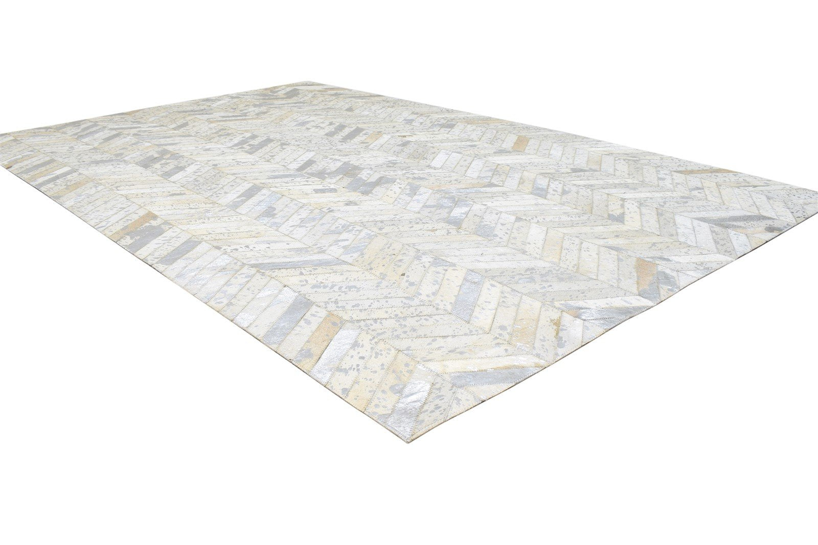 5X8 Rug Leather Off-White Modern Hand Woven Scandinavian Chevron Room Size 7864431542421
