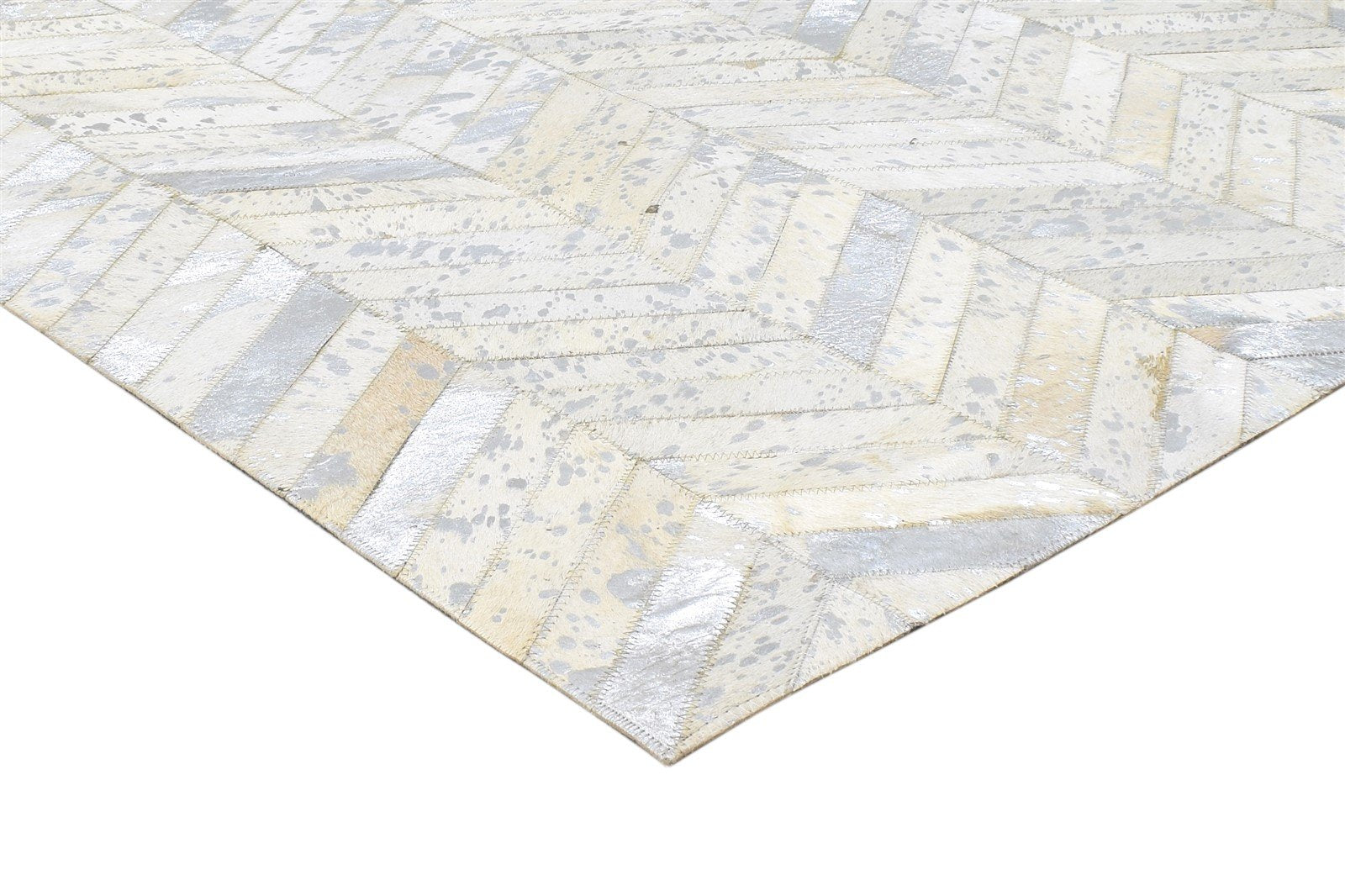 5X8 Rug Leather Off-White Modern Hand Woven Scandinavian Chevron Room Size 7864431542421