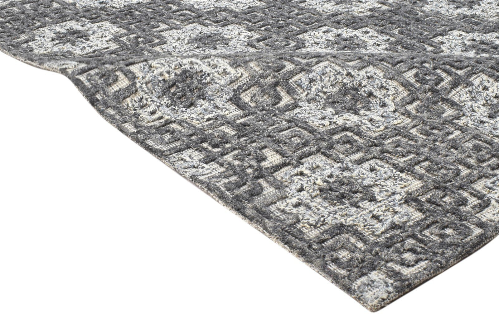 5X8 Rug Wool Charcoal Modern Hand Tufted Scandinavian Geometric Room Size Carpet 7864093114517