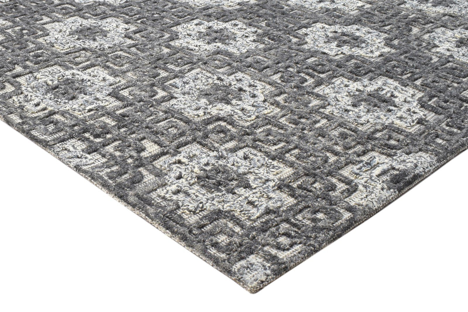5X8 Rug Wool Charcoal Modern Hand Tufted Scandinavian Geometric Room Size Carpet 7864093114517