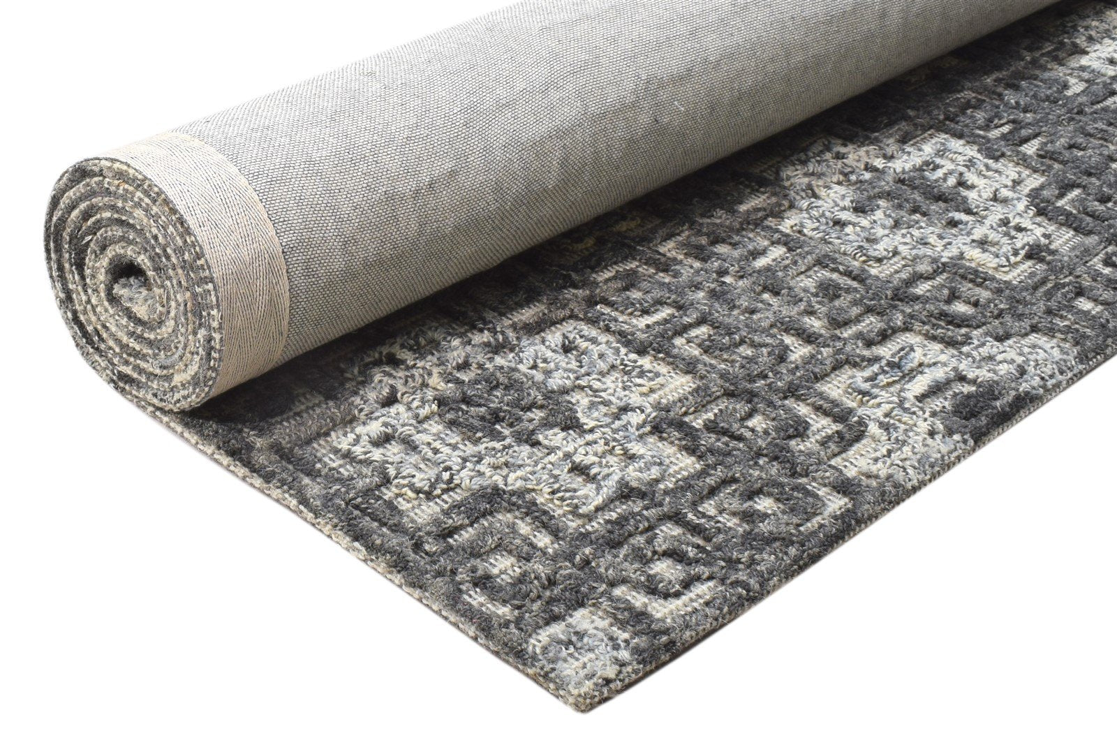 5X8 Rug Wool Charcoal Modern Hand Tufted Scandinavian Geometric Room Size Carpet 7864093114517