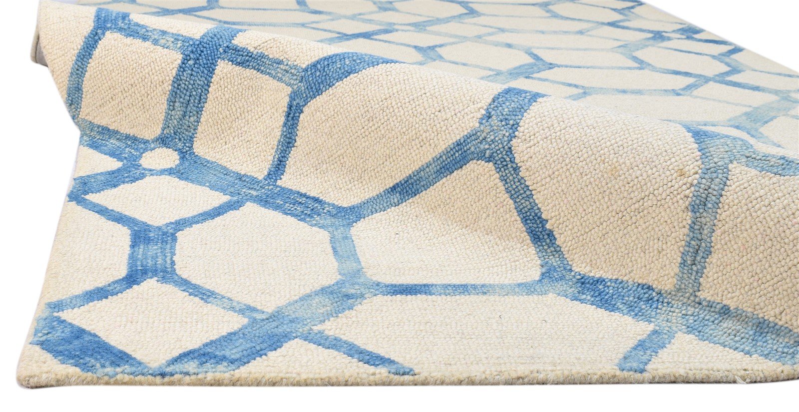 5X8 Rug Wool Ivory Modern Hand Tufted Scandinavian Geometric Room Size Carpet 7860686749845