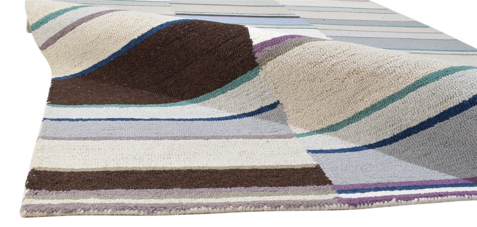 5X8 Rug Wool Multi Color Modern Hand Tufted Scandinavian Striped Room Size 7860687569045