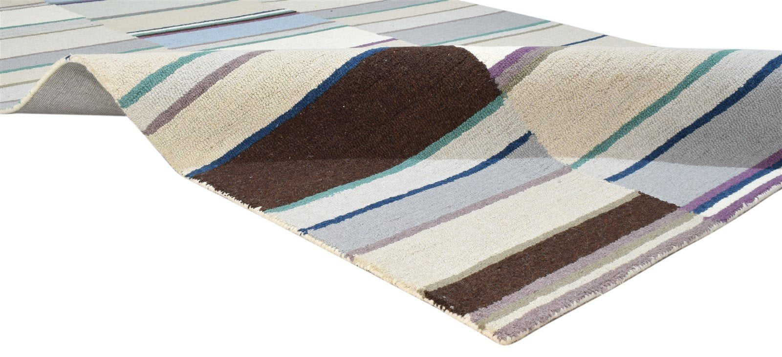 5X8 Rug Wool Multi Color Modern Hand Tufted Scandinavian Striped Room Size 7860687569045