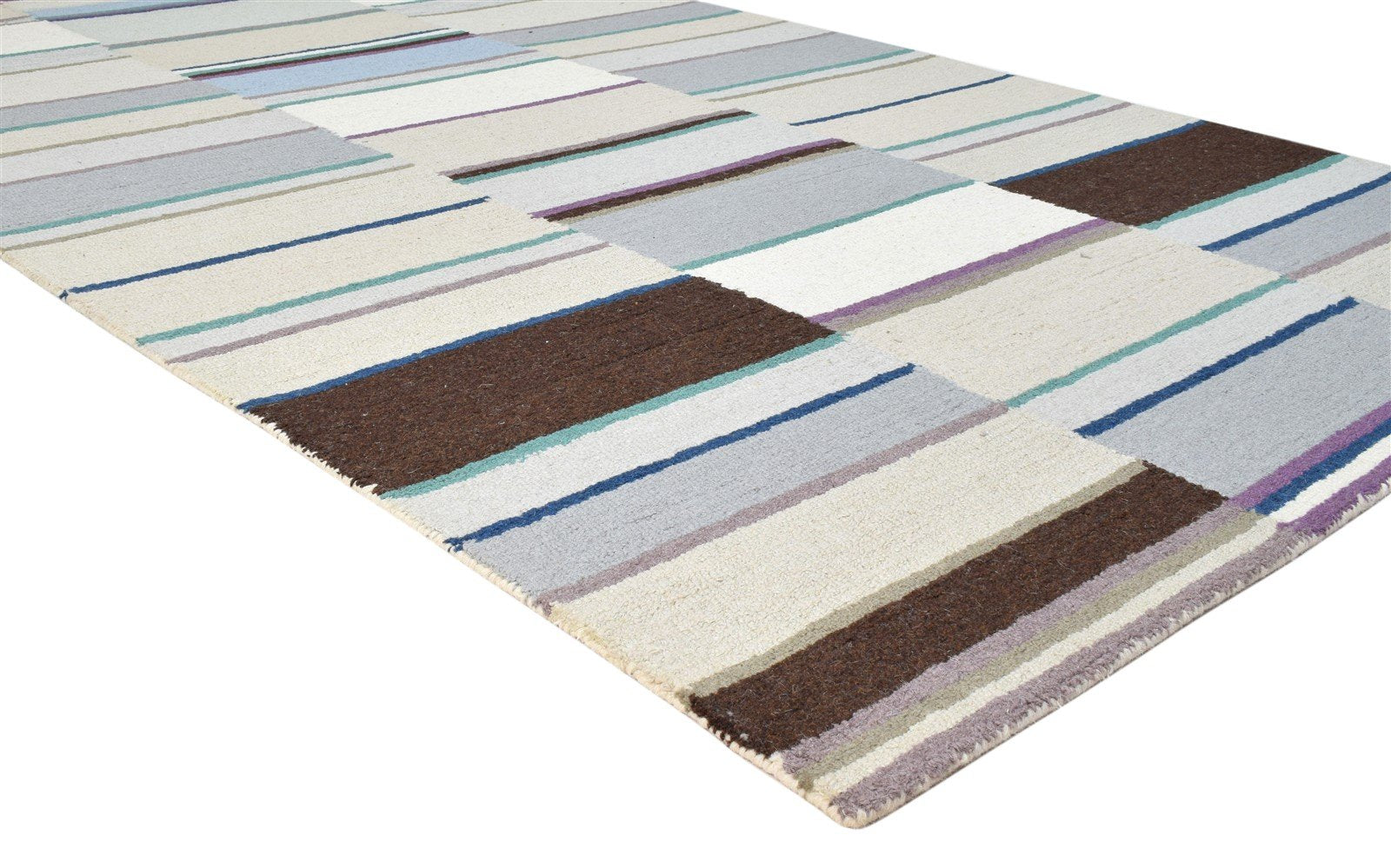 5X8 Rug Wool Multi Color Modern Hand Tufted Scandinavian Striped Room Size 7860687569045