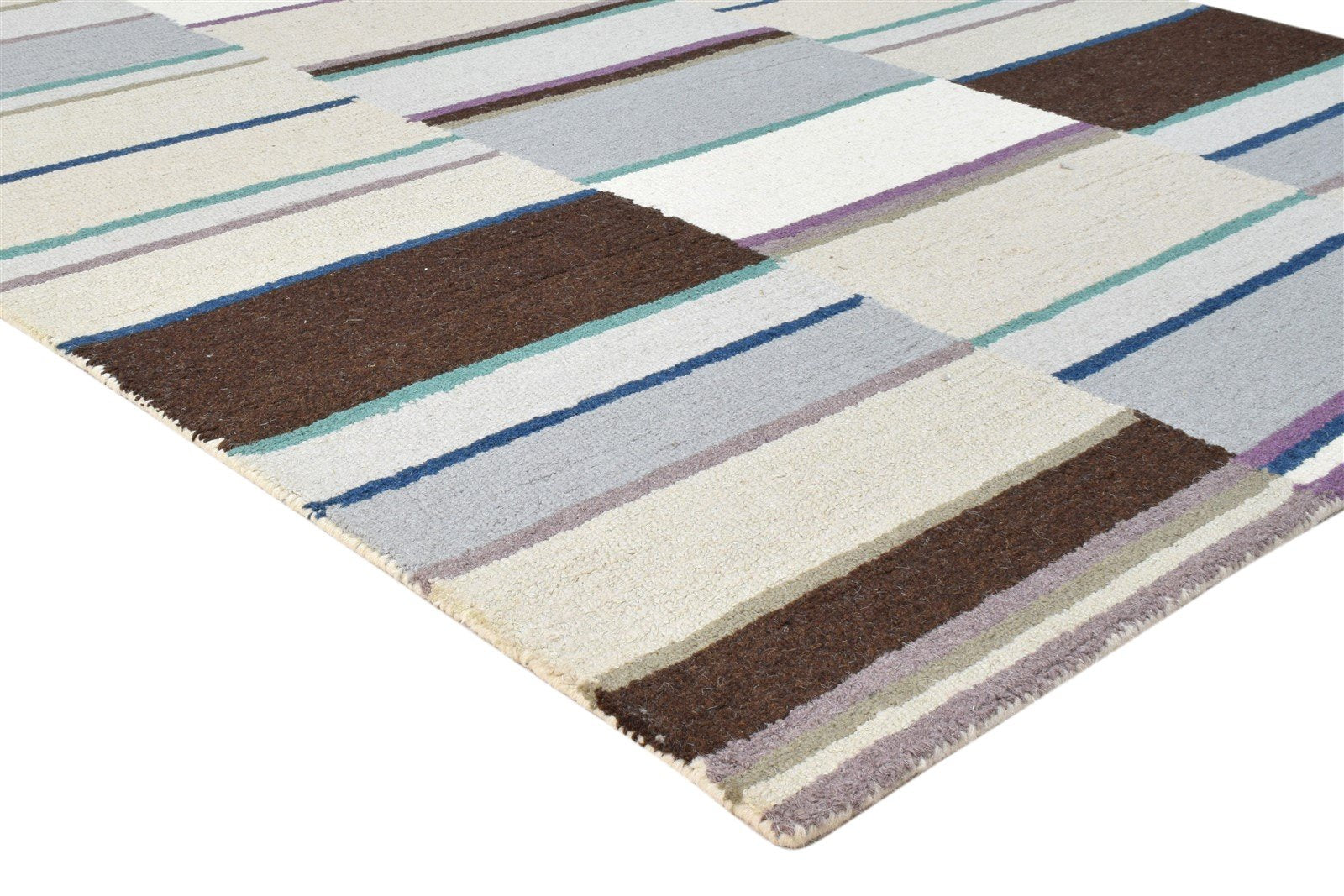 5X8 Rug Wool Multi Color Modern Hand Tufted Scandinavian Striped Room Size 7860687569045