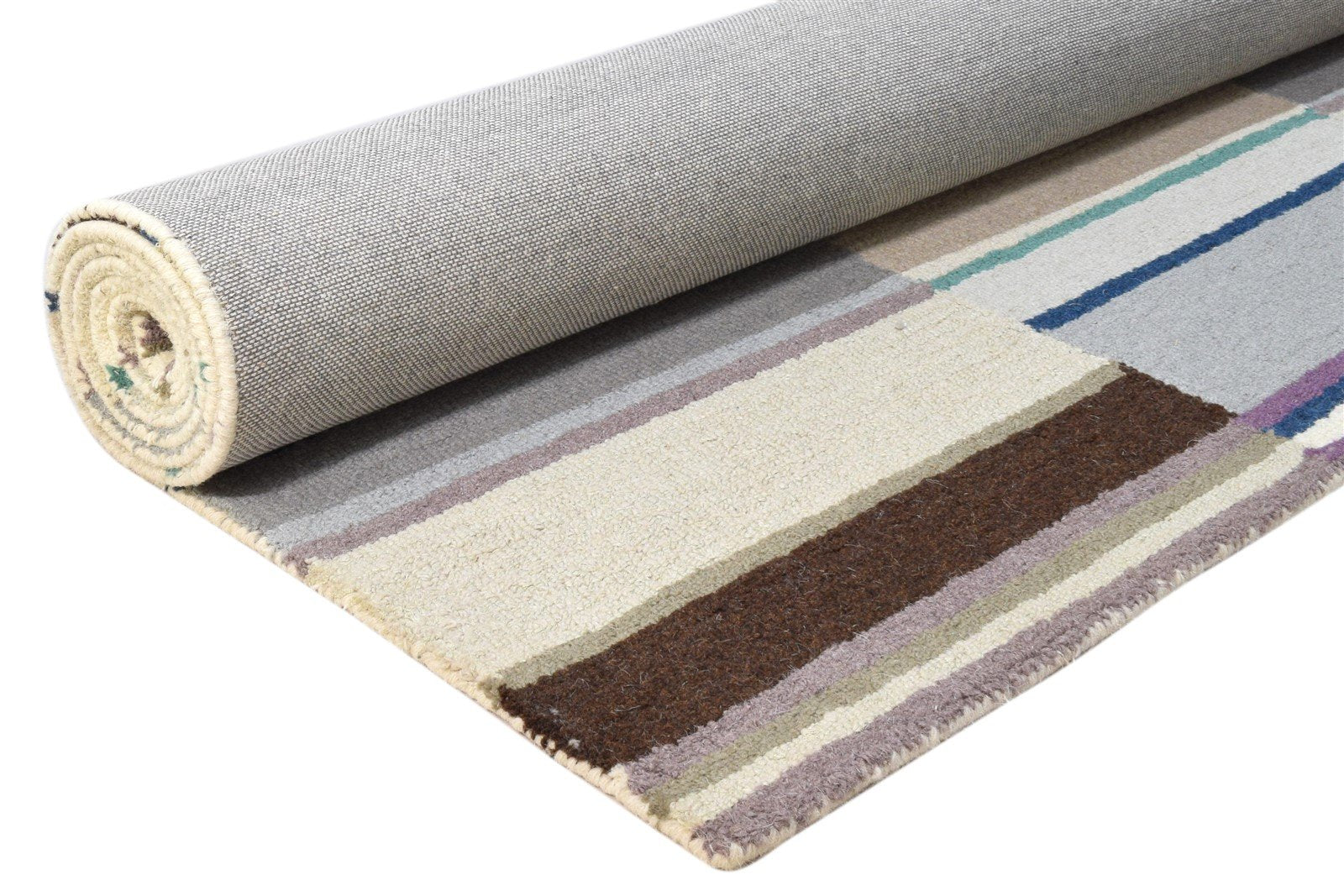 5X8 Rug Wool Multi Color Modern Hand Tufted Scandinavian Striped Room Size 7860687569045