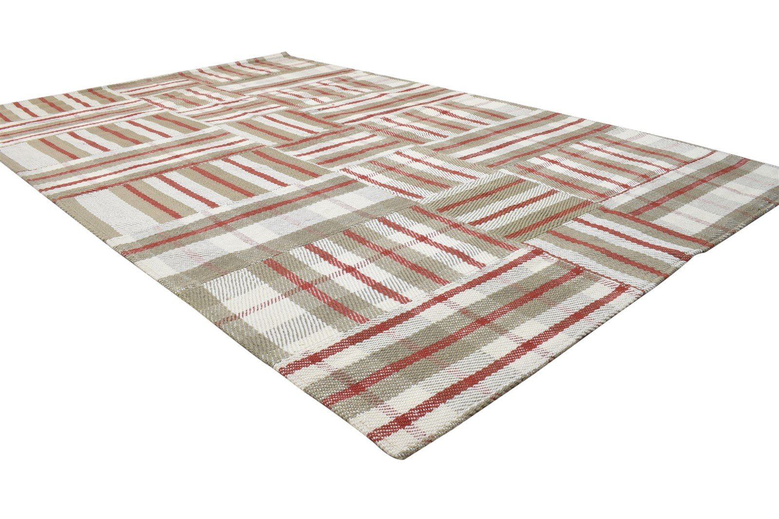 5X8 Rug Wool Off-White Modern Jacquard Loom Scandinavian Plaids Room Size Carpet 7865054134421
