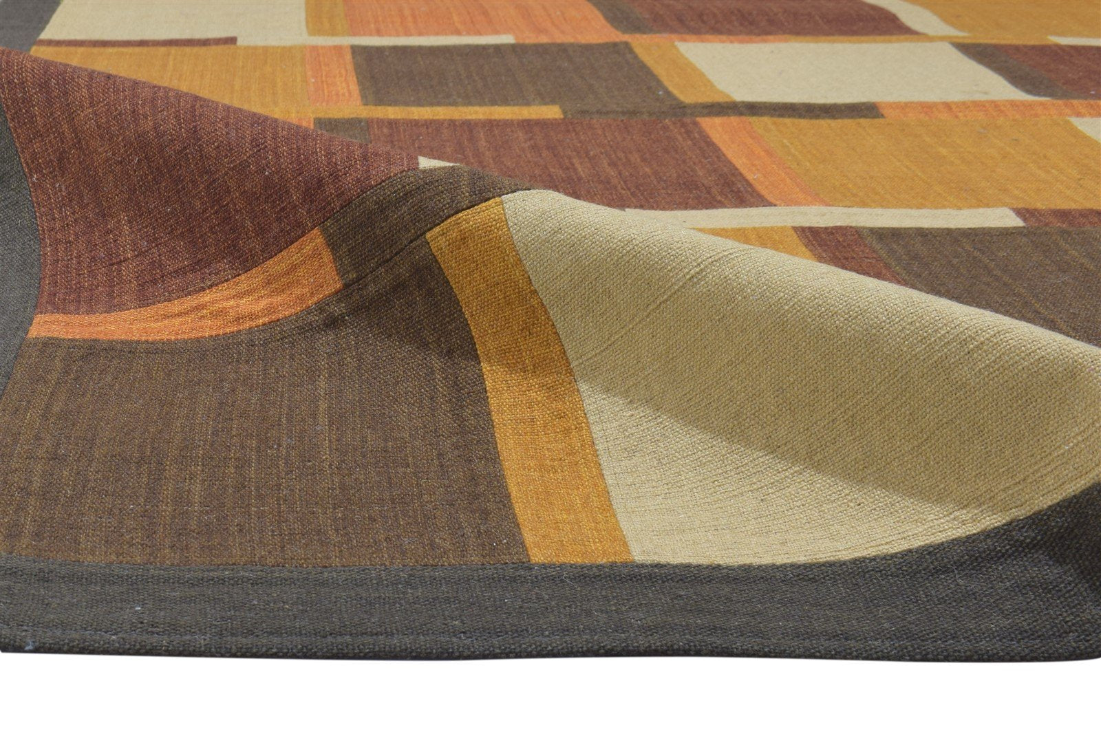 5X8 Rug Wool / Silk Brown Modern Jacquard Loom Scandinavian Geometric Room Size 7864177787029