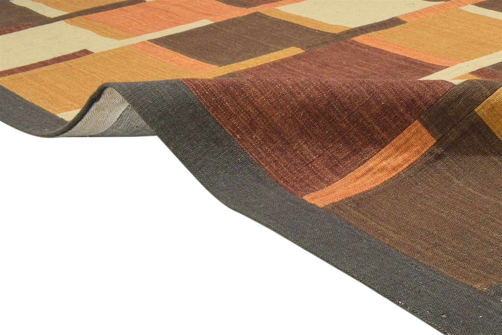 5X8 Rug Wool / Silk Brown Modern Jacquard Loom Scandinavian Geometric Room Size 7864177787029