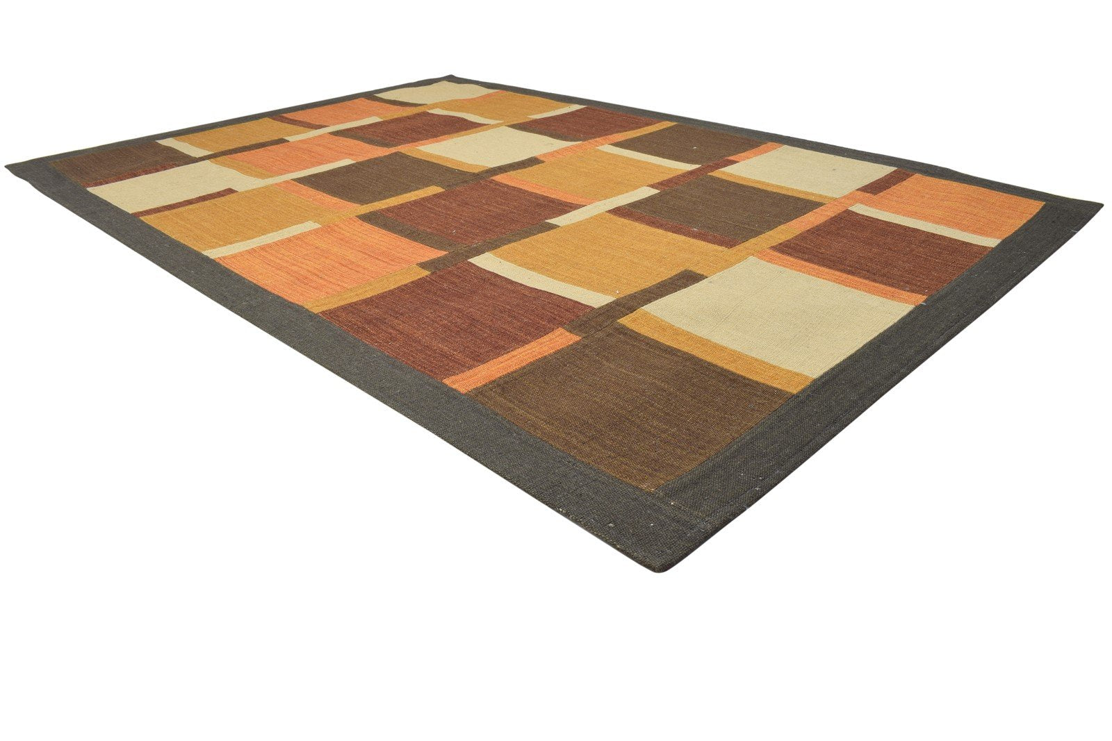 5X8 Rug Wool / Silk Brown Modern Jacquard Loom Scandinavian Geometric Room Size 7864177787029