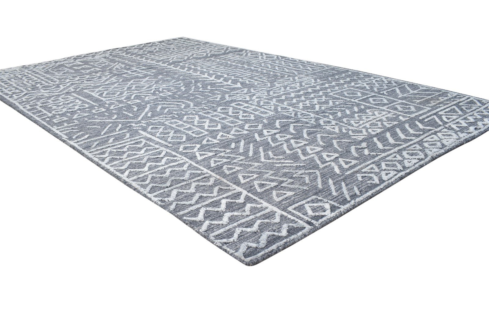 5X8 Rug Wool / Silk Dark Grey Modern Hand Woven Moroccan Tribal Room Size 7864798347413