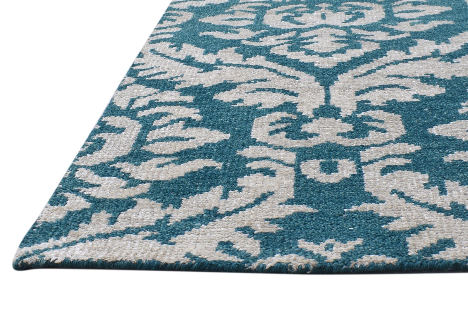 5X8 Rug Wool / Silk Green Modern Hand Knotted Indian Damask Room Size Carpet 7864110710933