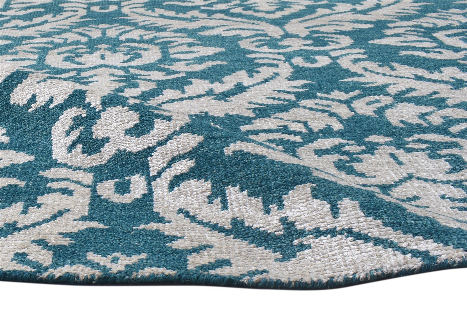 5X8 Rug Wool / Silk Green Modern Hand Knotted Indian Damask Room Size Carpet 7864110710933