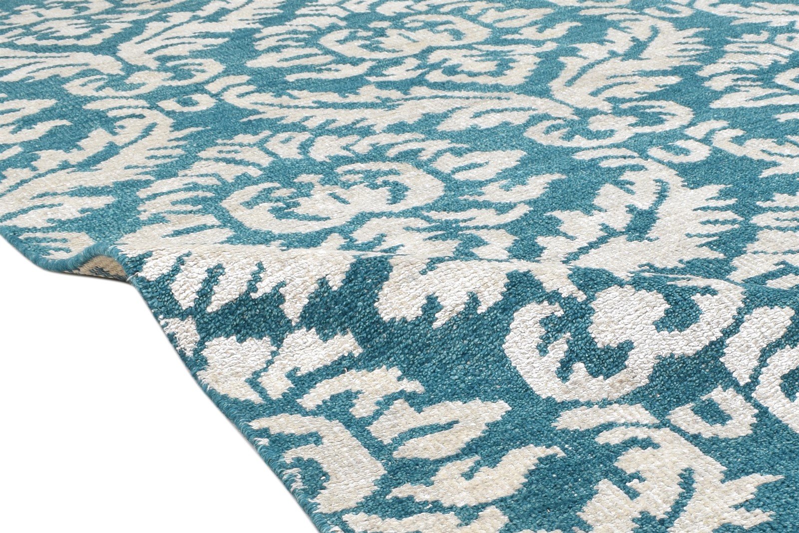 5X8 Rug Wool / Silk Green Modern Hand Knotted Indian Damask Room Size Carpet 7864110710933
