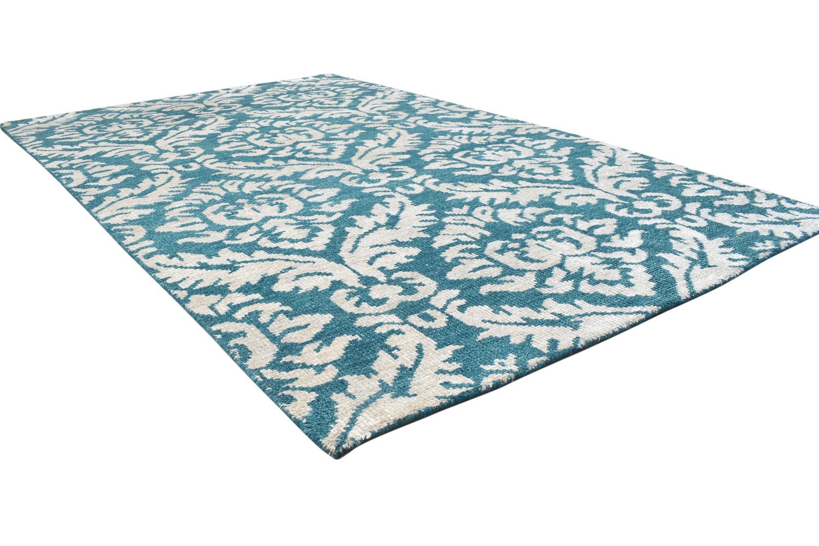 5X8 Rug Wool / Silk Green Modern Hand Knotted Indian Damask Room Size Carpet 7864110710933