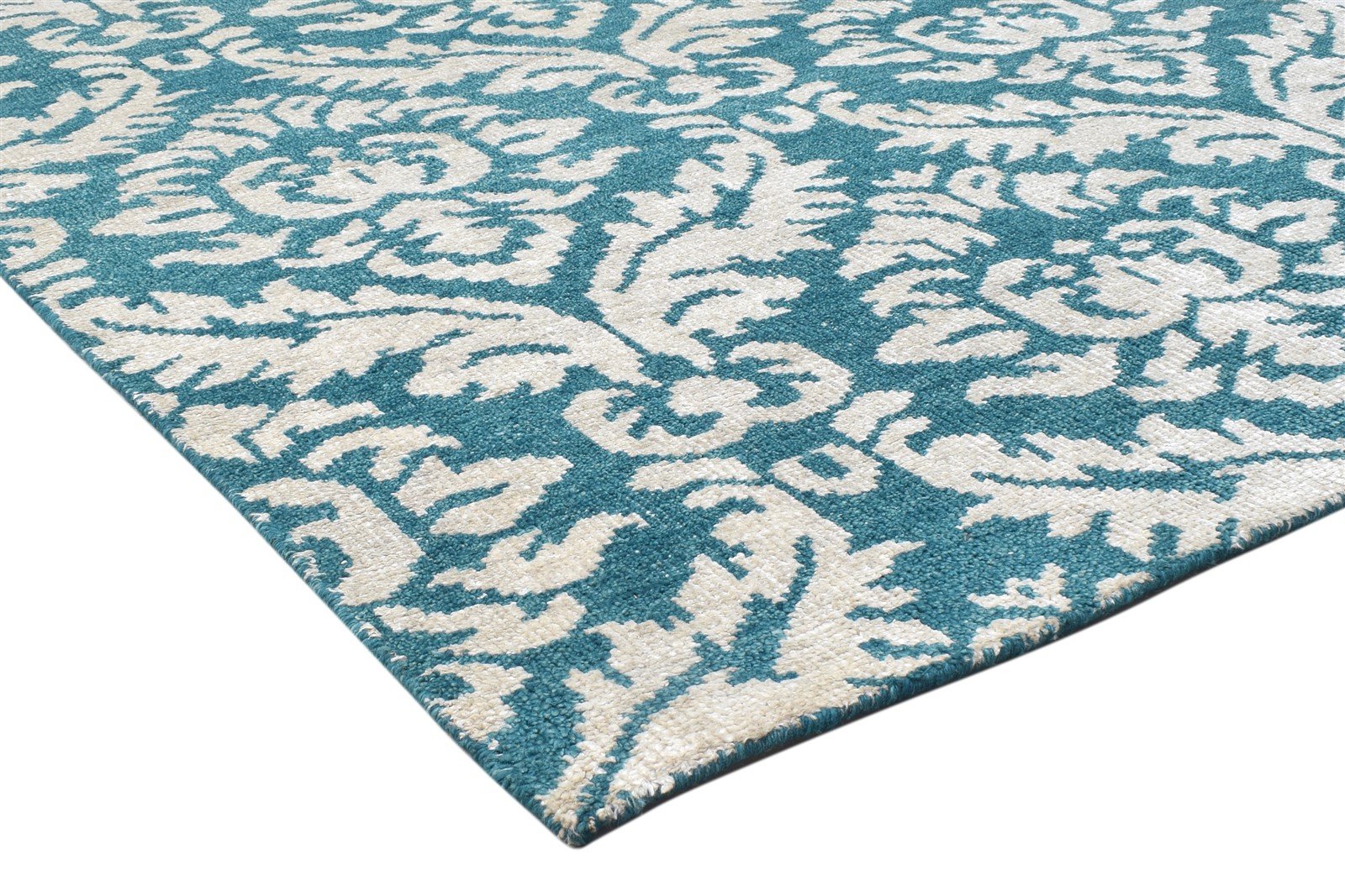 5X8 Rug Wool / Silk Green Modern Hand Knotted Indian Damask Room Size Carpet 7864110710933