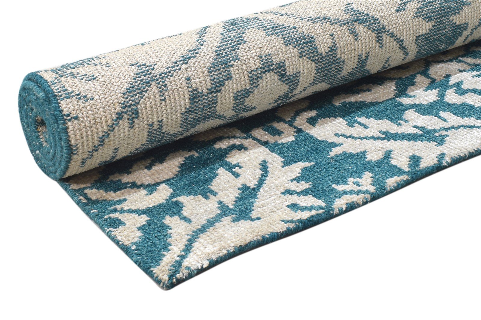 5X8 Rug Wool / Silk Green Modern Hand Knotted Indian Damask Room Size Carpet 7864110710933