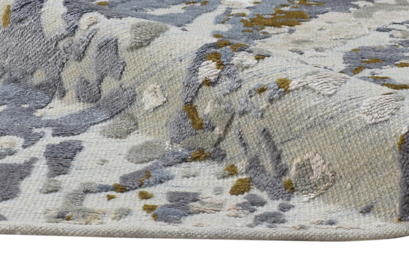 5X8 Rug Wool / Silk Grey Modern Hand Knotted Indian Abstract Room Size Carpet 7864420663445