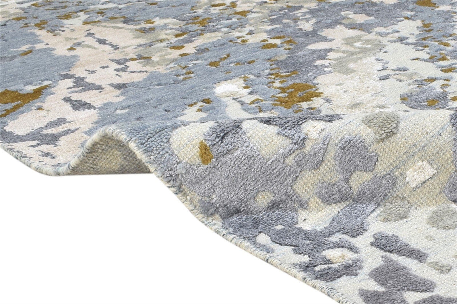 5X8 Rug Wool / Silk Grey Modern Hand Knotted Indian Abstract Room Size Carpet 7864420663445