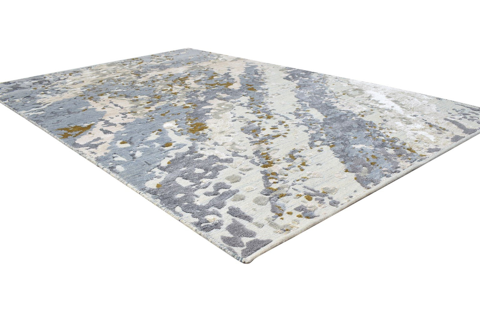 5X8 Rug Wool / Silk Grey Modern Hand Knotted Indian Abstract Room Size Carpet 7864420663445
