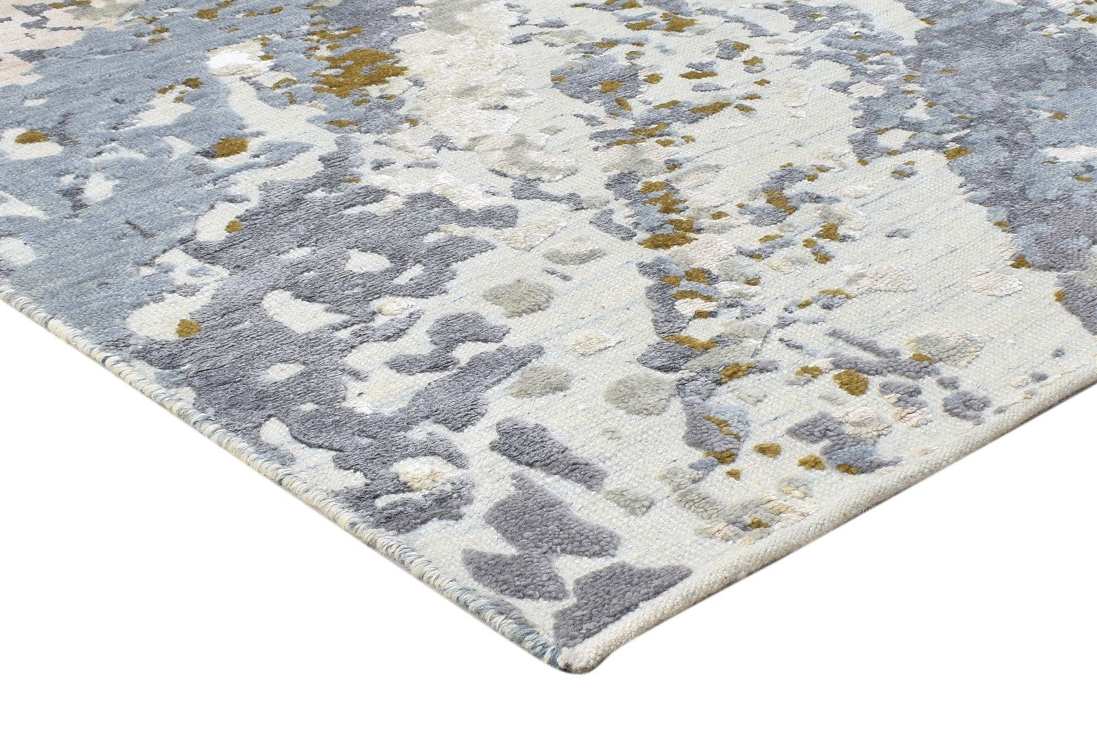 5X8 Rug Wool / Silk Grey Modern Hand Knotted Indian Abstract Room Size Carpet 7864420663445