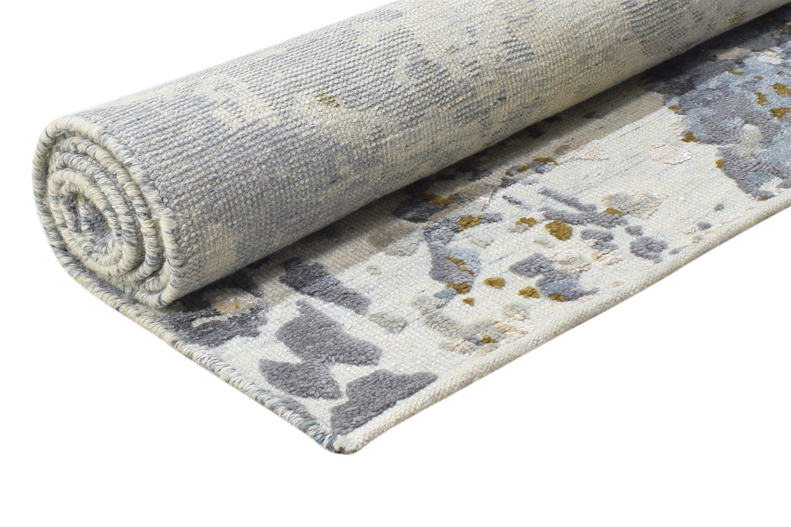 5X8 Rug Wool / Silk Grey Modern Hand Knotted Indian Abstract Room Size Carpet 7864420663445