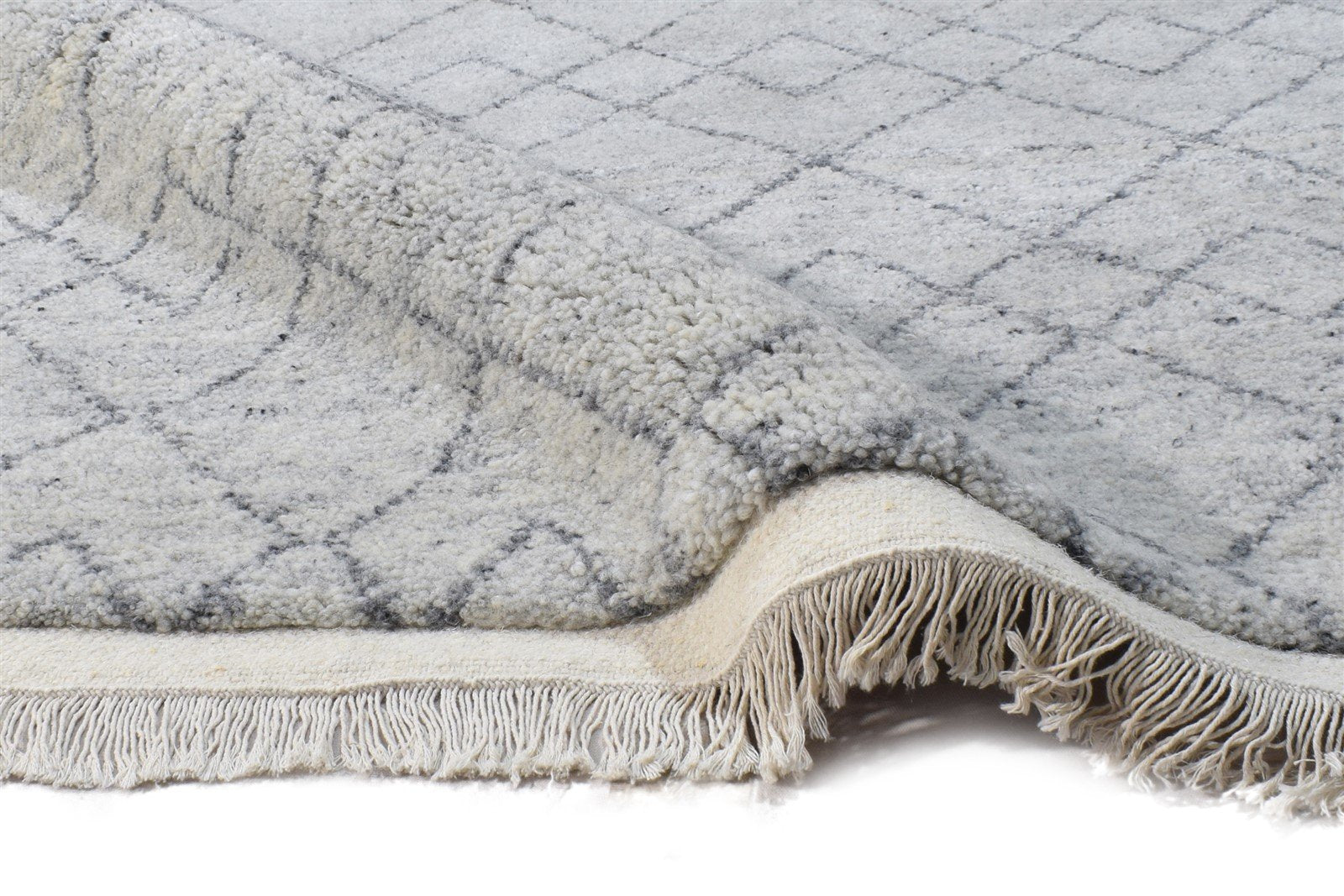 5X8 Rug Wool / Silk Grey Modern Hand Knotted Moroccan Diamond Room Size Carpet 7865011896469