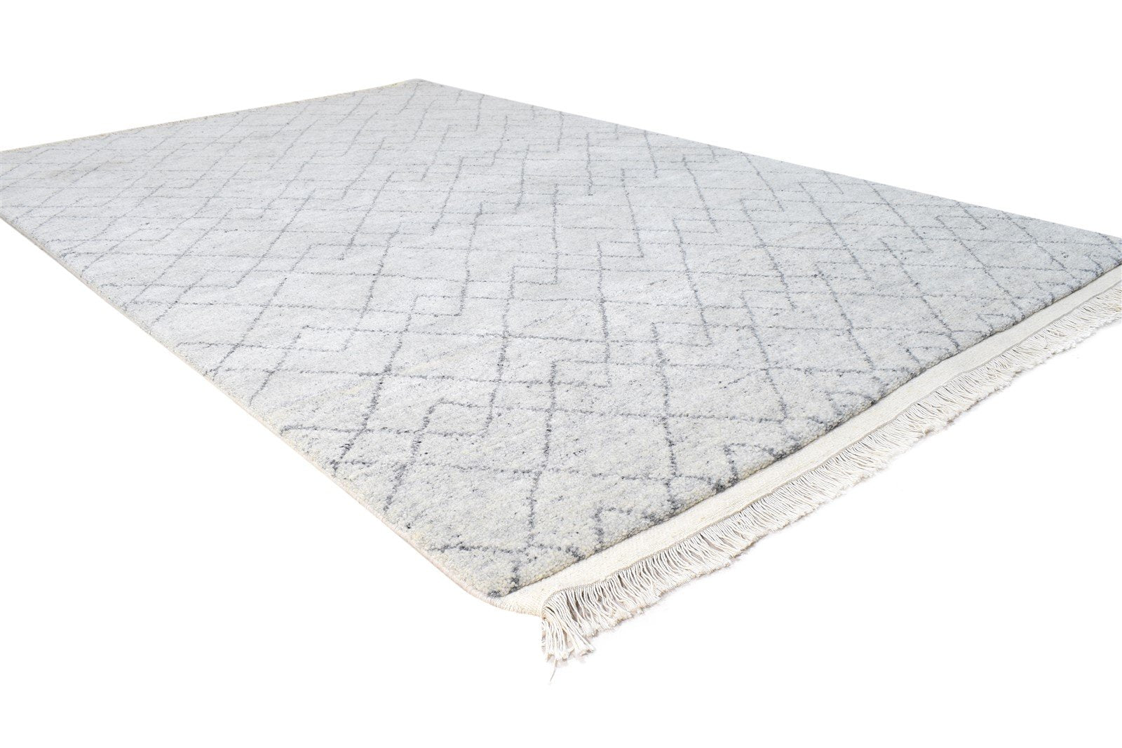 5X8 Rug Wool / Silk Grey Modern Hand Knotted Moroccan Diamond Room Size Carpet 7865011896469