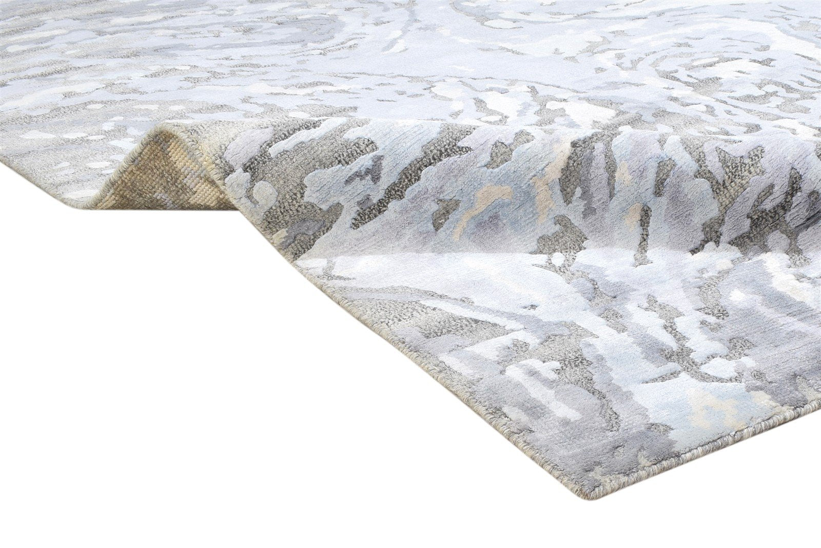 5X8 Rug Wool / Silk Sand Modern Hand Knotted Indian Abstract Room Size Carpet 7864238866581