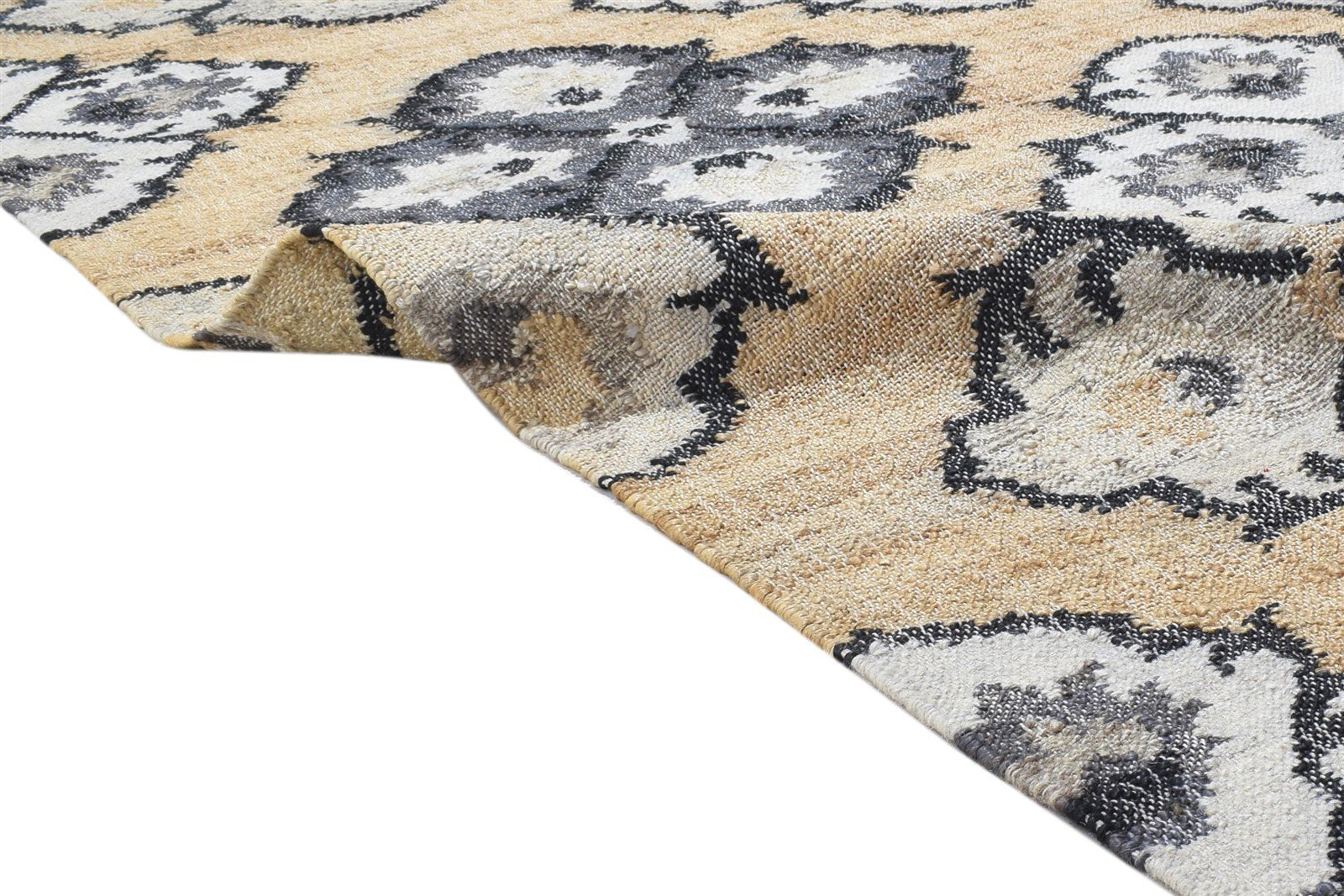 6' X 7' Rug Wool / Jute Beige Modern Dhurrie French Damask Room Size Carpet 7864151572629