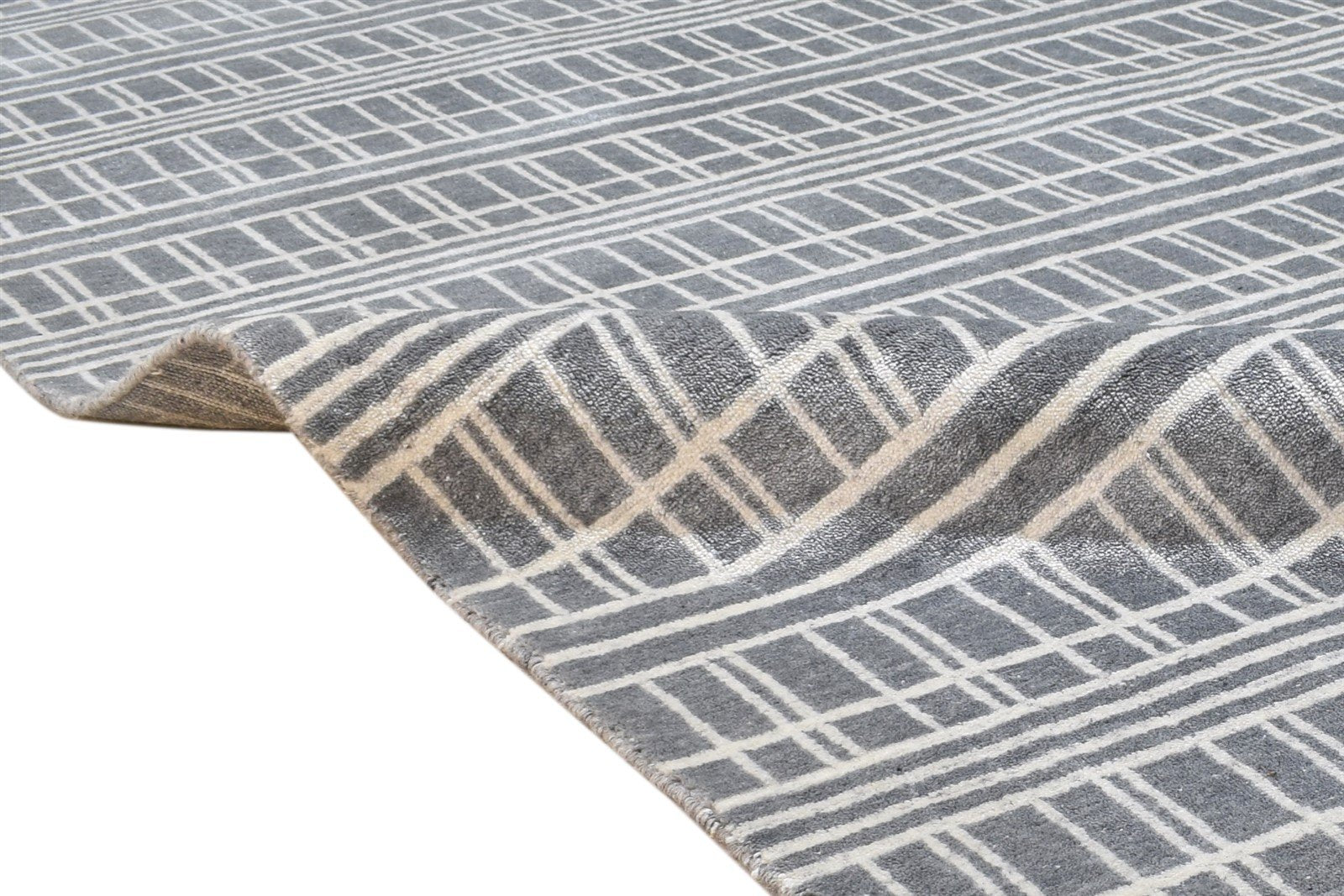 6' X 8' Rug Silk Dark Grey Modern Handloom Scandinavian Plaids Room Size Carpet 7864772886677