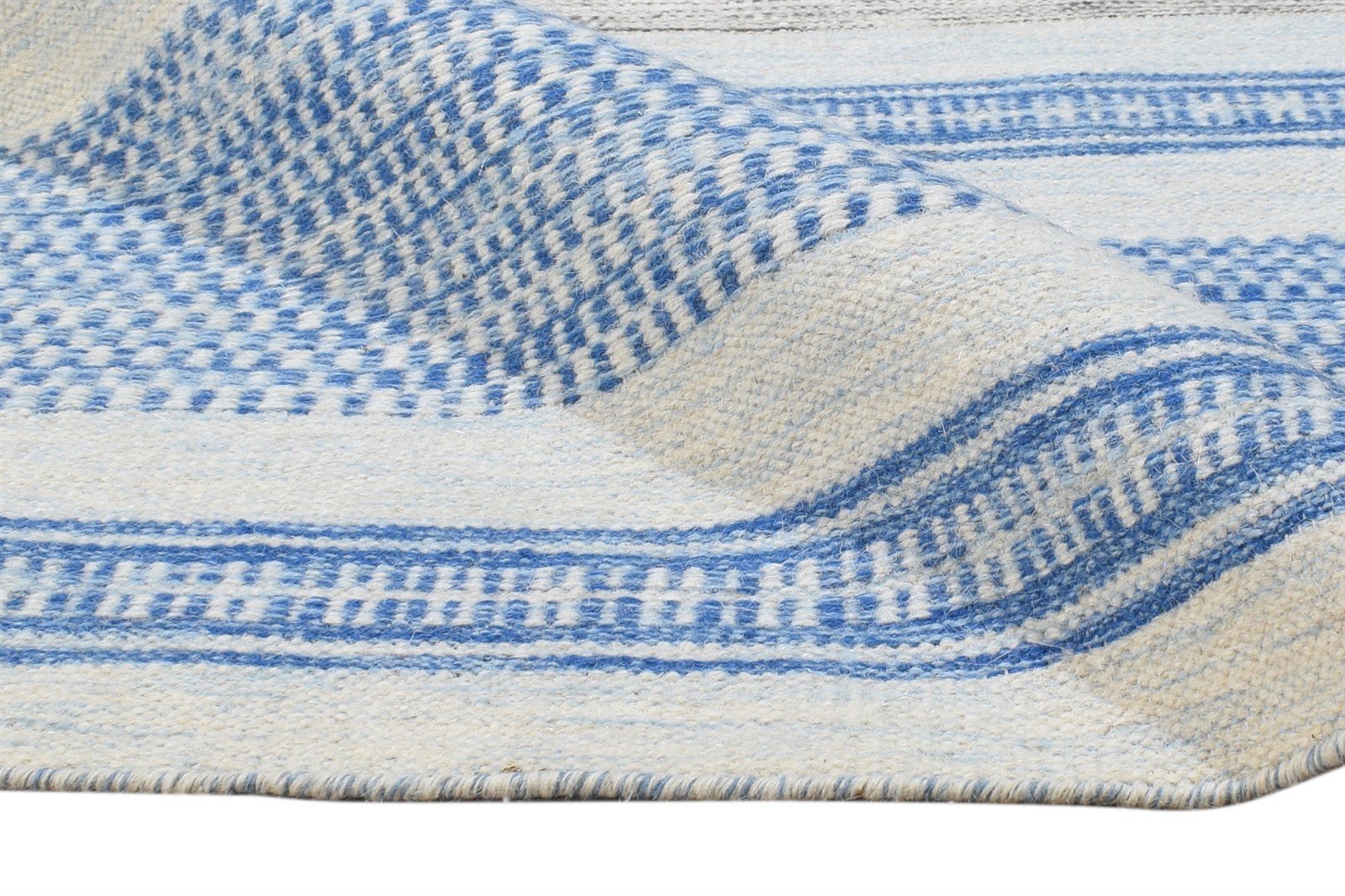 6' X 8' Rug Wool Off-White Modern Dhurrie Scandinavian Striped Room Size Carpet 7865049514133