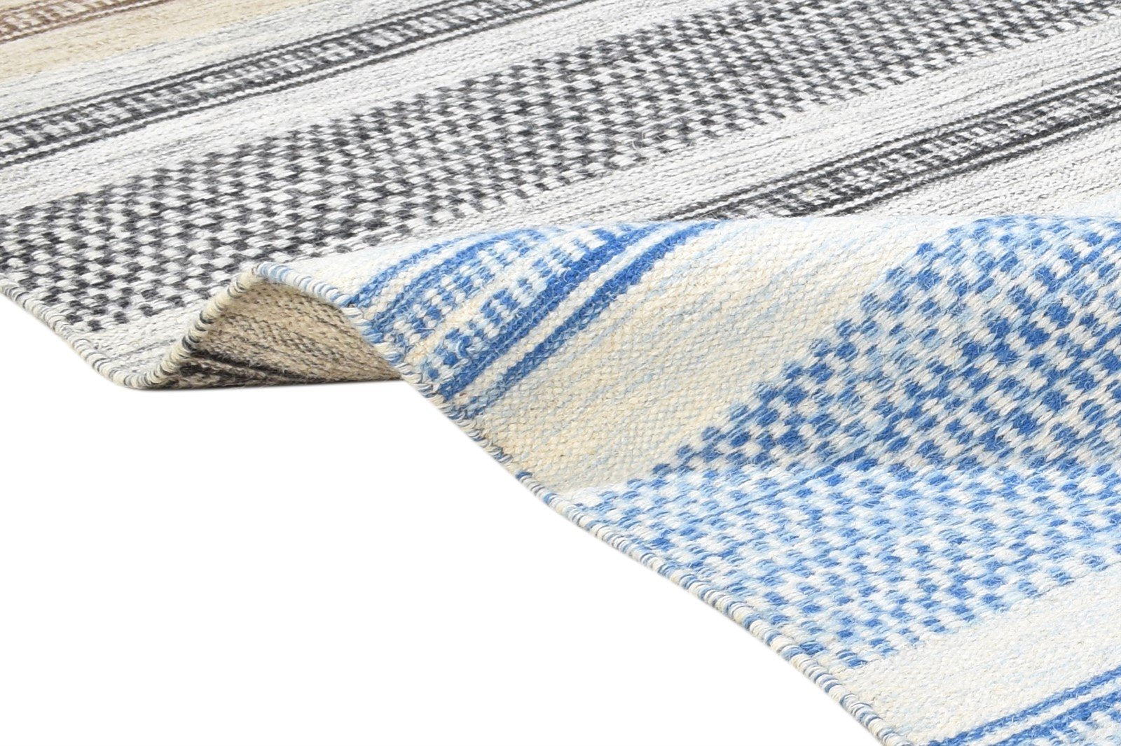 6' X 8' Rug Wool Off-White Modern Dhurrie Scandinavian Striped Room Size Carpet 7865049514133