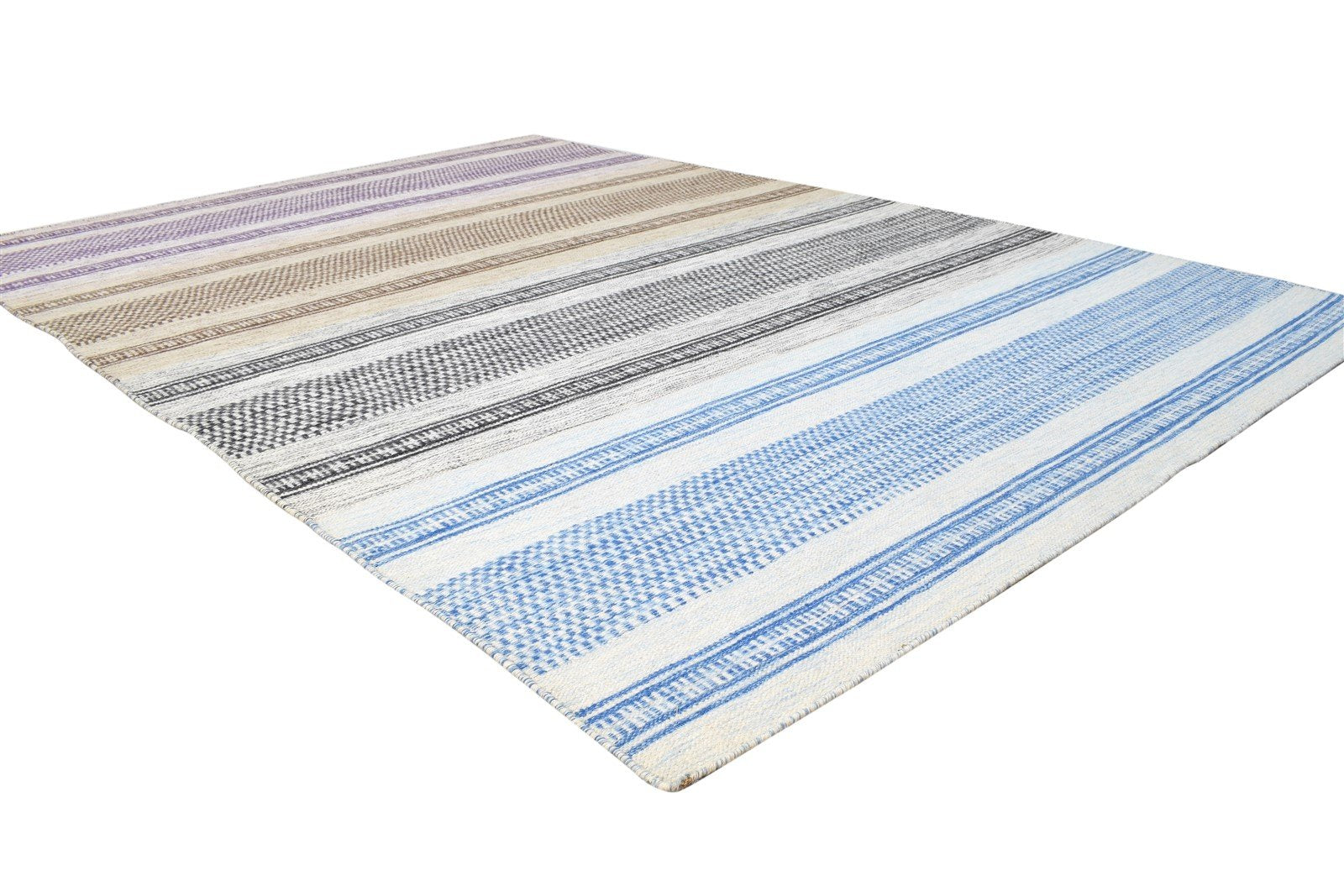 6' X 8' Rug Wool Off-White Modern Dhurrie Scandinavian Striped Room Size Carpet 7865049514133