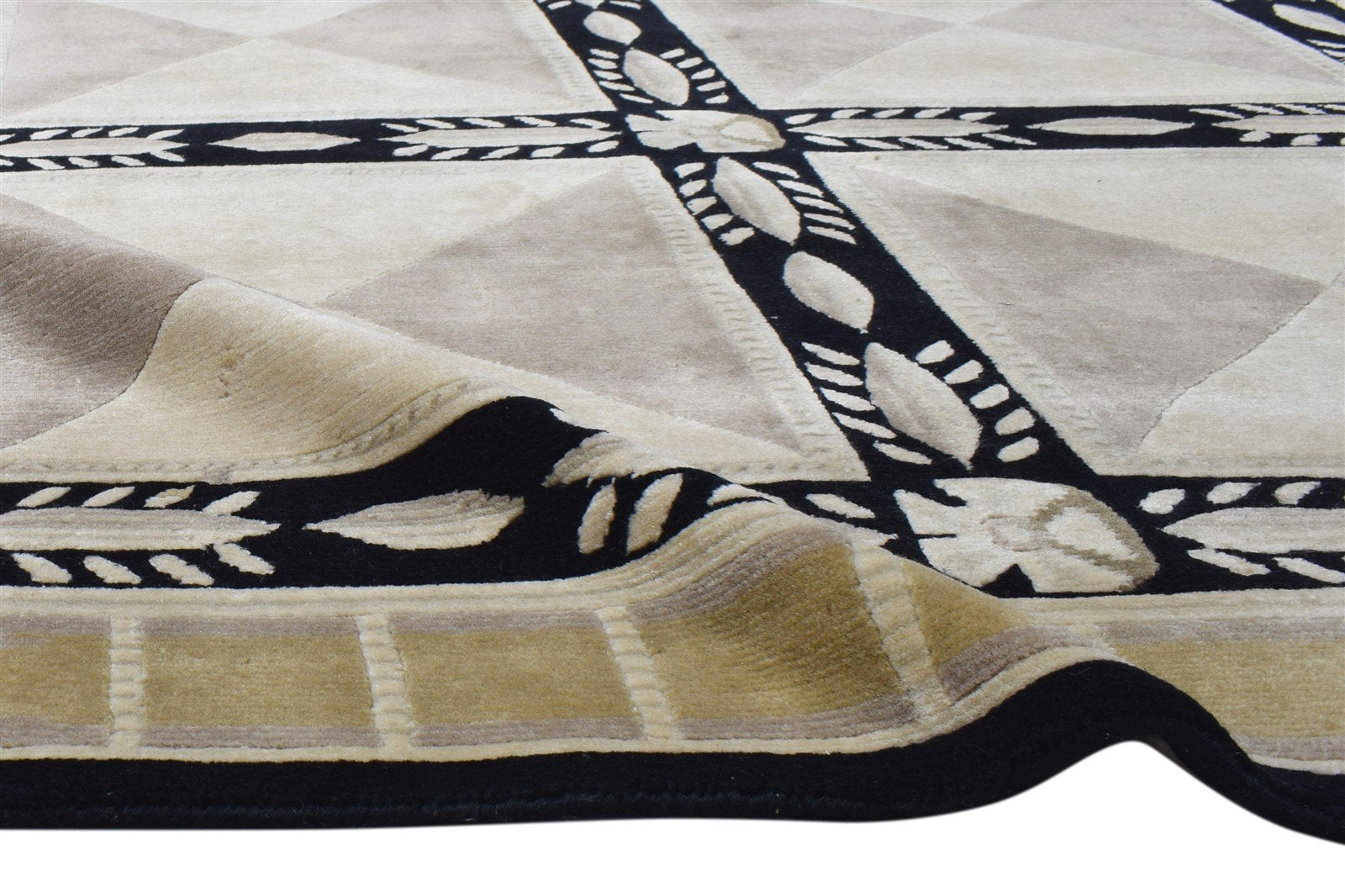 6' X 8' Rug Wool Silk Sand Modern Hand Woven Indian Geometric Room Size Carpet 7864145608853
