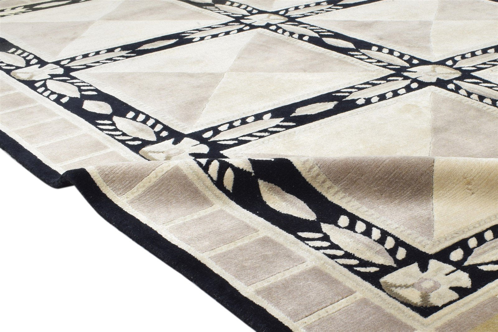 6' X 8' Rug Wool Silk Sand Modern Hand Woven Indian Geometric Room Size Carpet 7864145608853