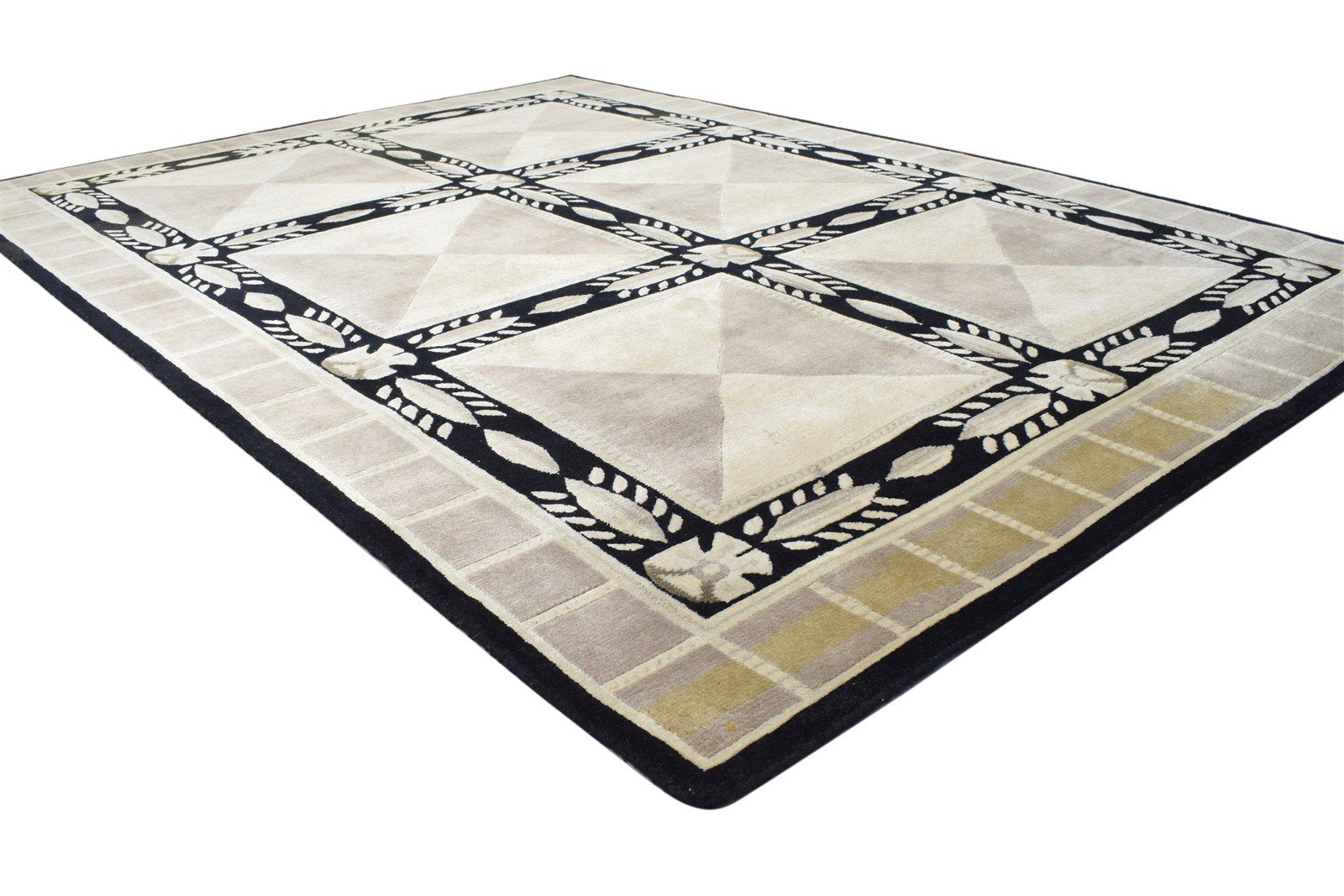 6' X 8' Rug Wool Silk Sand Modern Hand Woven Indian Geometric Room Size Carpet 7864145608853